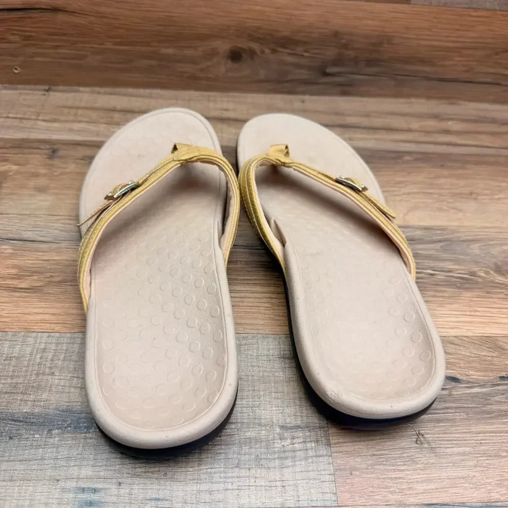 Vionic Womens size 8 Thong Sandals Yellow Strap Arch Support Orthotic Flip Flops